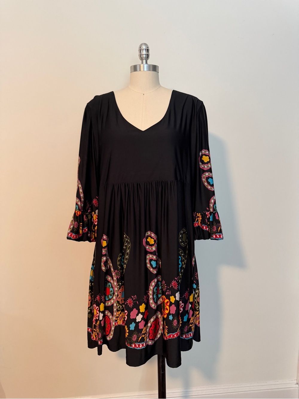Boho Floral Black Tunic Dress